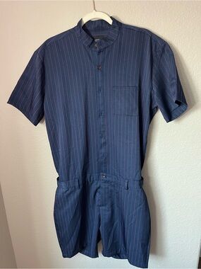 RomperJack Navy Chateaux Romper Men’s L PurplePinstripe One Piece Short Jumpsuit